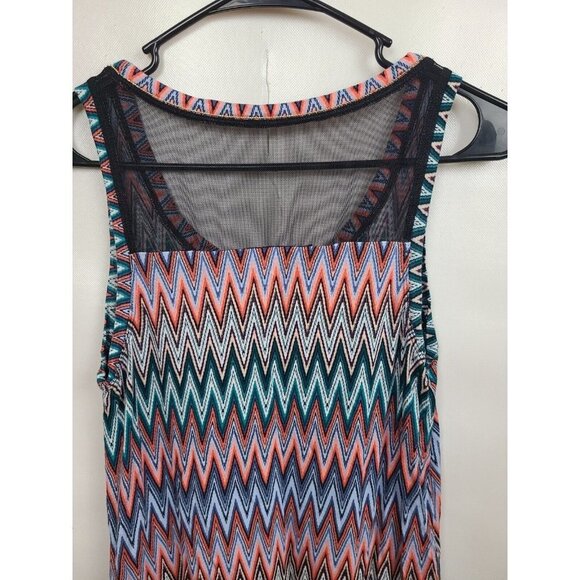 JENNIFER Lopez Womens Tank Top Size Medium Multicolor Chevron Mesh Hem High Low - Picture 7 of 8